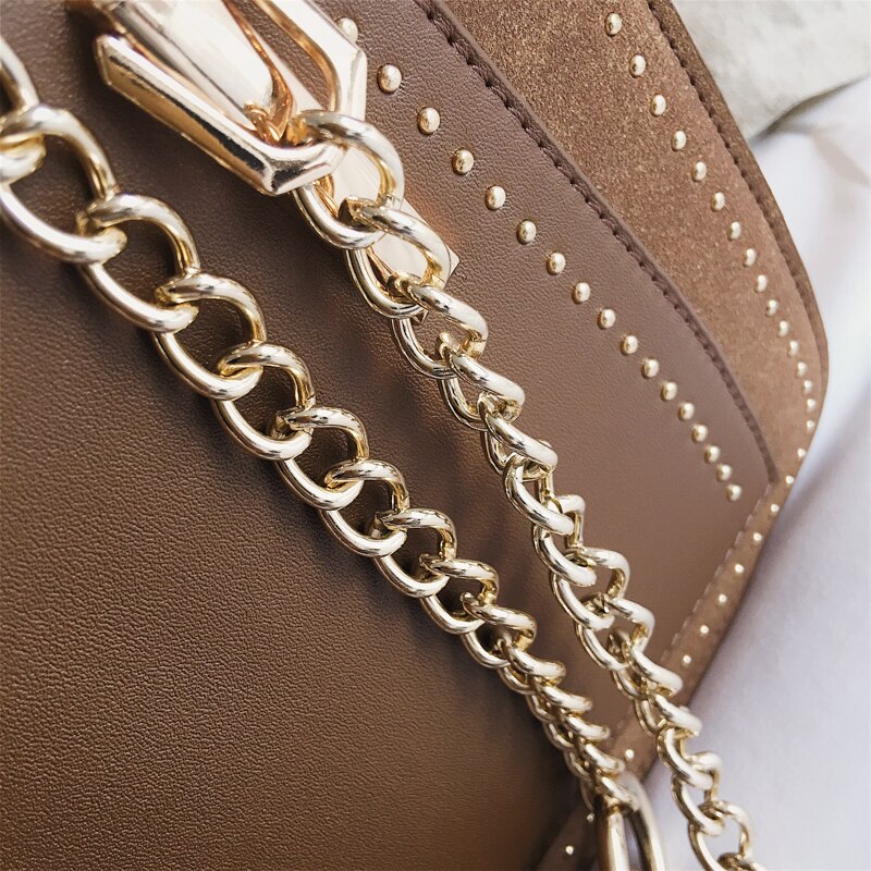 Luxury Rivet Handbag Women Bag Brand Metal Chain Tote Bags Casual PU Leather Crossbody Bag