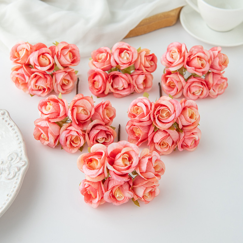 6 unidades de flores artificiales de seda rosa, , guirnaldas navideñas para el hogar, boda, ramo de novias, arco de jardín, decoración de pared, caja de de bricolaje: YELLOW