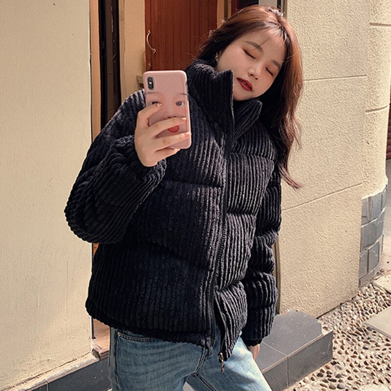 Lucyever-Chaqueta lisa de estilo coreano para mujer, Parkas de cuello alto en blanco y negro, abrigos cortos acolchados de algodón cálido para invierno,