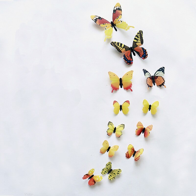 12 stk/sæt 3d sommerfugle wallsticker stue boligindretning sommerfugle på væggen til dekoration køleskabsklistermærker tapet