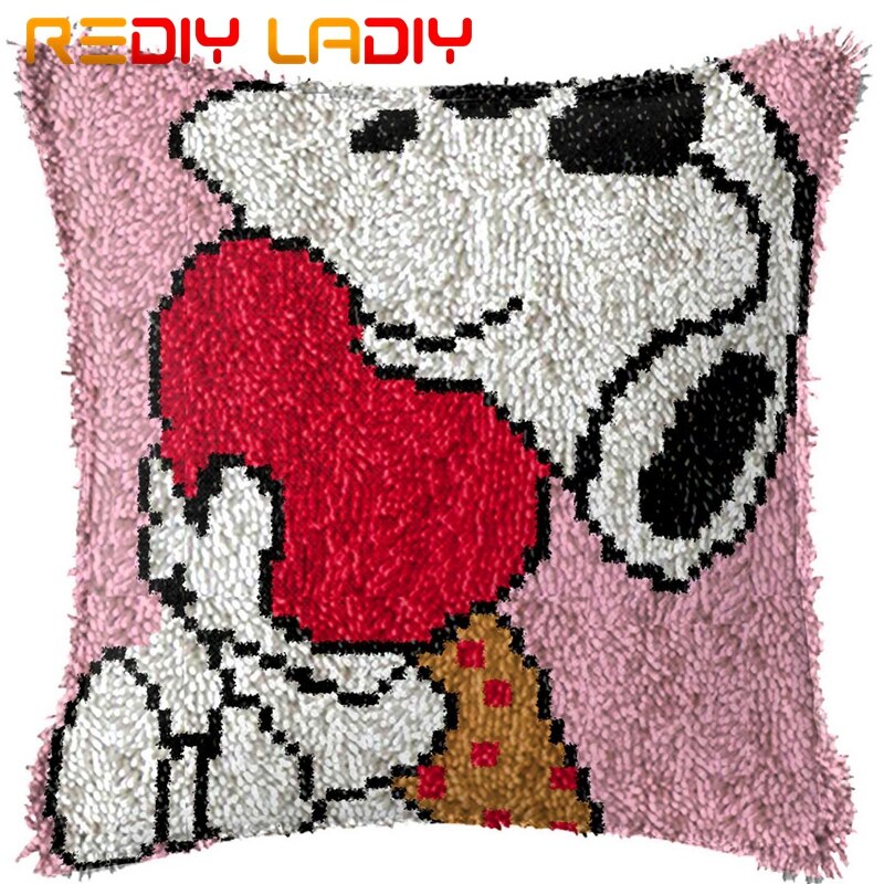 Latch Hook Kit Make Your Own Cushion Ladybug Daisy Acrylic Yarn Crochet Pillow Case Set Printed Canvas Latch Hook Cushion Cover: BZ341