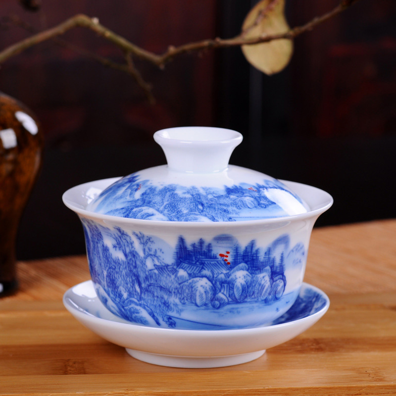 Hvid porcelæn blå og hvid keramisk gaiwan te sæt kaffekop, kinesisk rejse te sæt, drinkware jingdezhen kop: 05