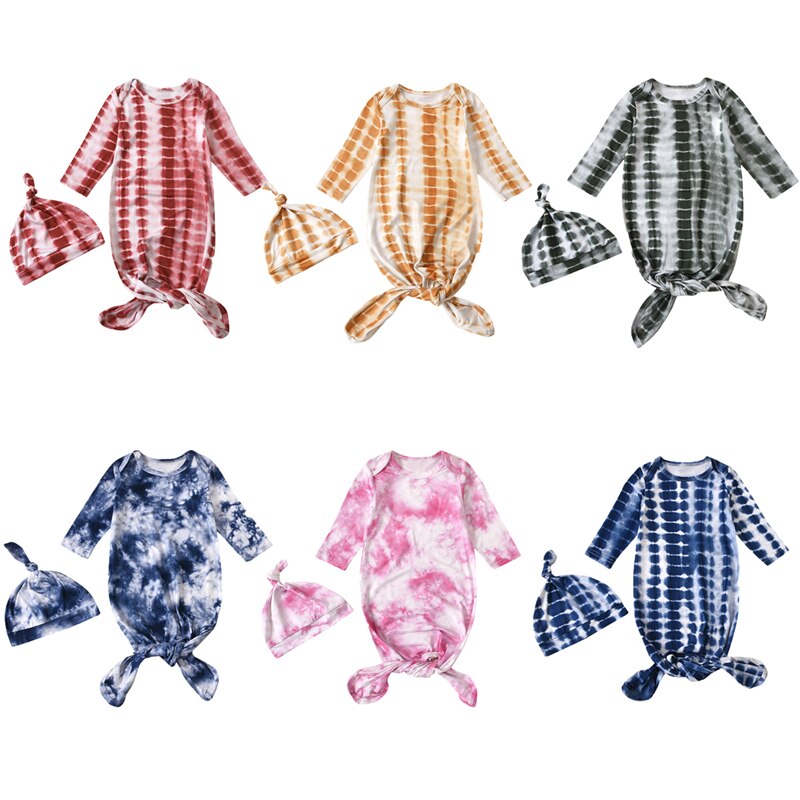 Mode Tie-Dye Gedrukt Baby Meisjes Jongens Slaapzakken Hoeden 2 Stuks Lange Mouw Katoenen Deken 6 Kleuren