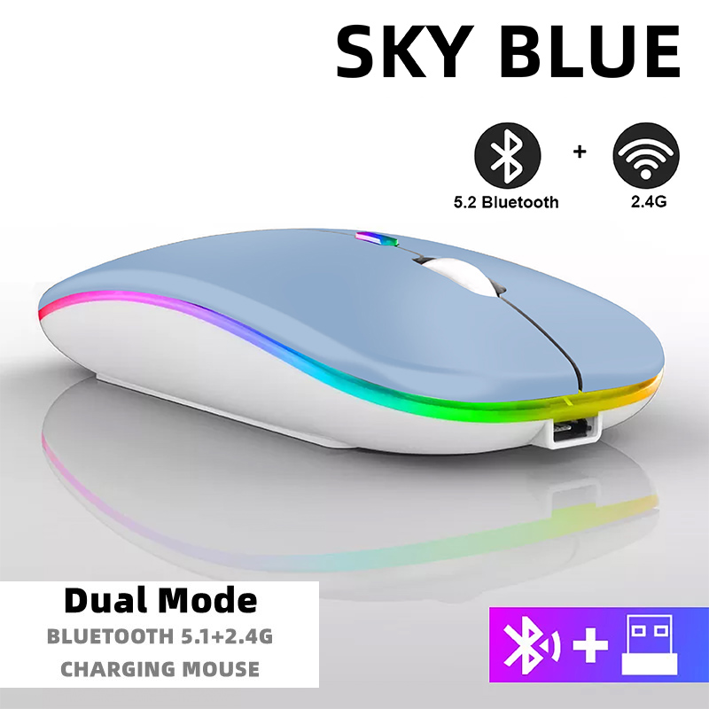 Ratón inalámbrico Bluetooth para tableta, teléfono, retroiluminación RGB recargable, para iPad, PC, portátil, tableta, teléfono, ratón USB de 2,4 GHz: DARKNESS
