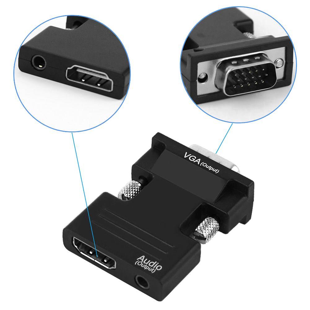 HDMI Female to VGA Male Converter Support HDCP 1 / 1.1 / 1.2 with Audio Cable Support 1080P Signal Output for Computer Set-top B