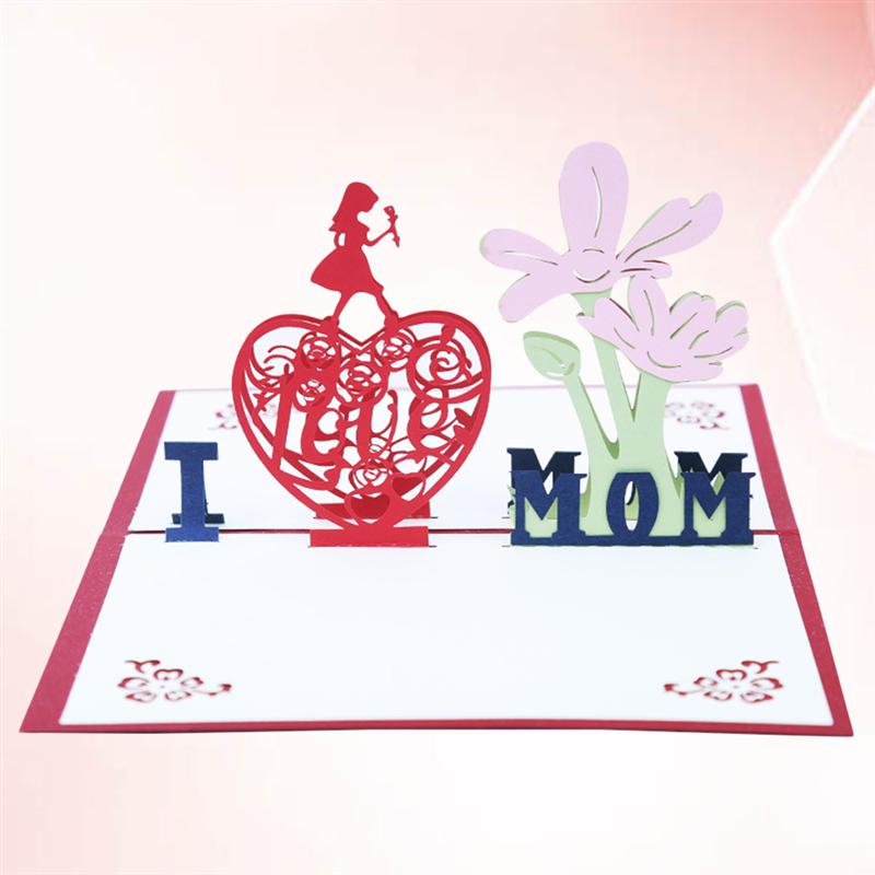 3D Pop Up tarjetas de felicitación me encanta mamá hecho a mano deseo tarjeta hueco Papercraft para madre día de papel de 3D tarjeta (rojo)