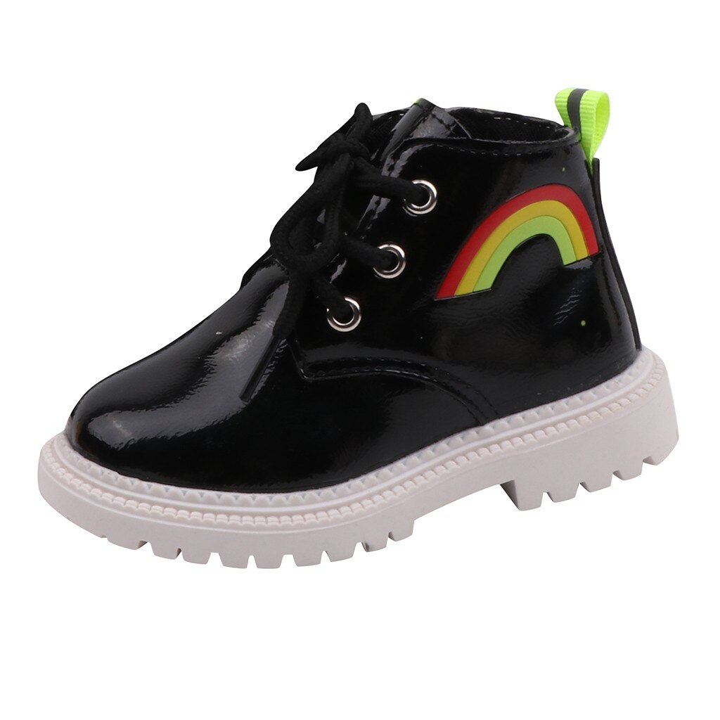 2019 outono inverno botas do bebê da criança arco-íris esporte zip botas curtas crianças meninos meninas botas meninas meninos esporte botas sapatos: BK / 11