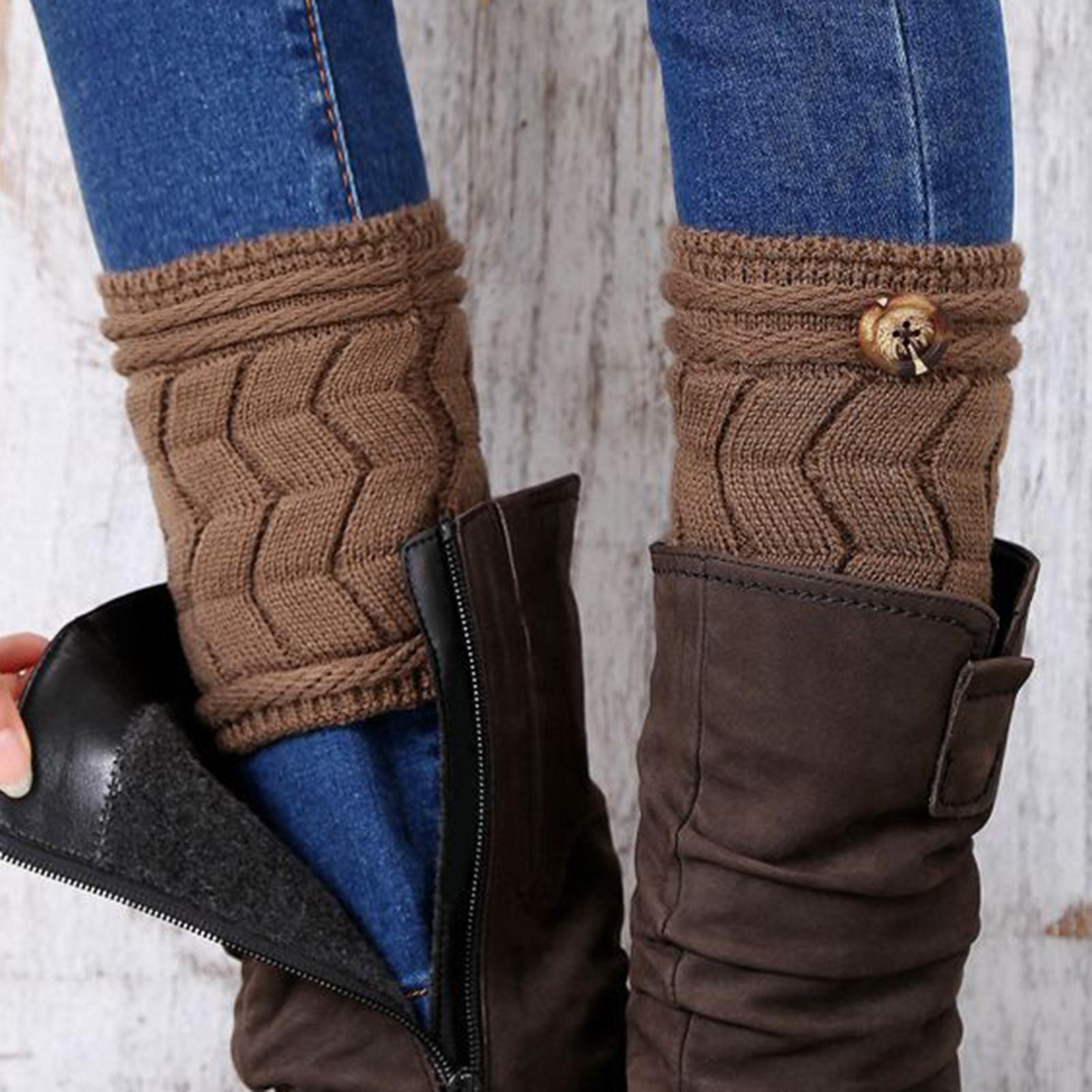 1 par de calentadores de piernas de Color liso para mujer, calentadores de piernas de punto cálidos para invierno, botas de calcetín para mujer, calentadores de piernas, chaussetes para mujer