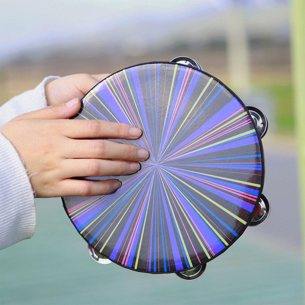 8 cal podwójnie wiersz grzechotka Orff perkusja kolorowy Handheld bęben dzwon edukacyjny instrument dla Ktv impreza 3 kolor J0a2