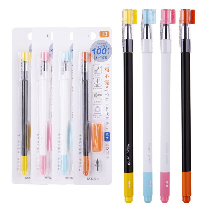 M & g sort teknologi evig pen uden blæk / bly 17200 meter skrivelængde inkless metal blyantblyanter sæt til skolebørn