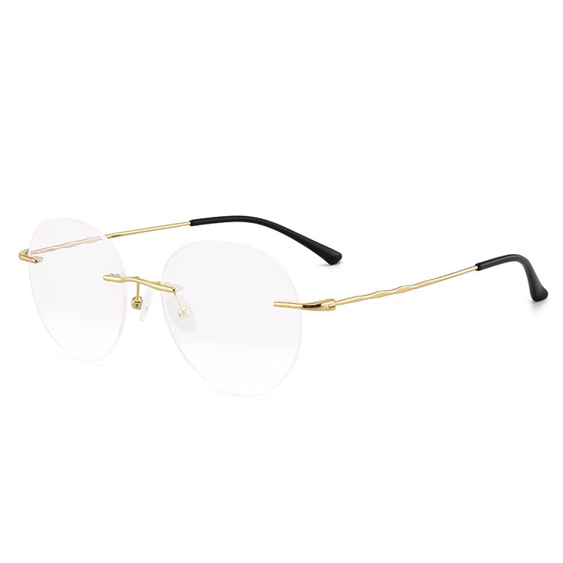 Titanium legering kantløse briller ramme mænd ultralette runde briller nærsynethed receptpligtige rammer til kvinder optisk øjenglas: Guld