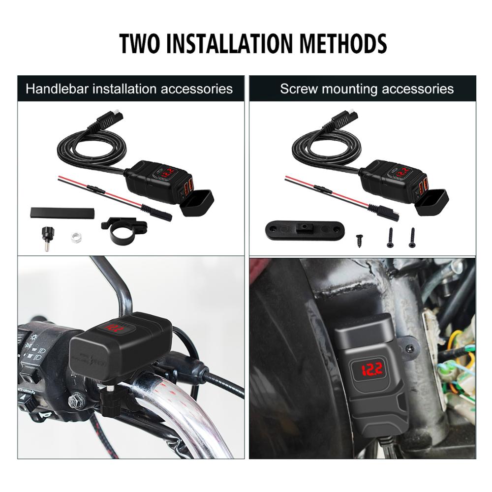 Wupp 12v sea to usb adapter med voltmeter motorcykel switch snabbkoppling med vattentät dubbel  qc3.0 usb snabbladdare