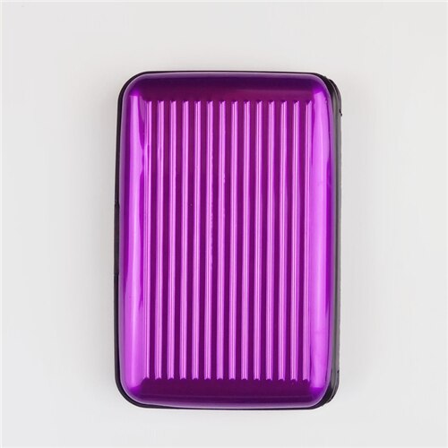 Tarjetero de aluminio para hombre, estuche rígido con bloqueo, billetera sólida para tarjetas de crédito, escaneo Anti-RFID, protege el tarjetero, 1 ud.: Morado