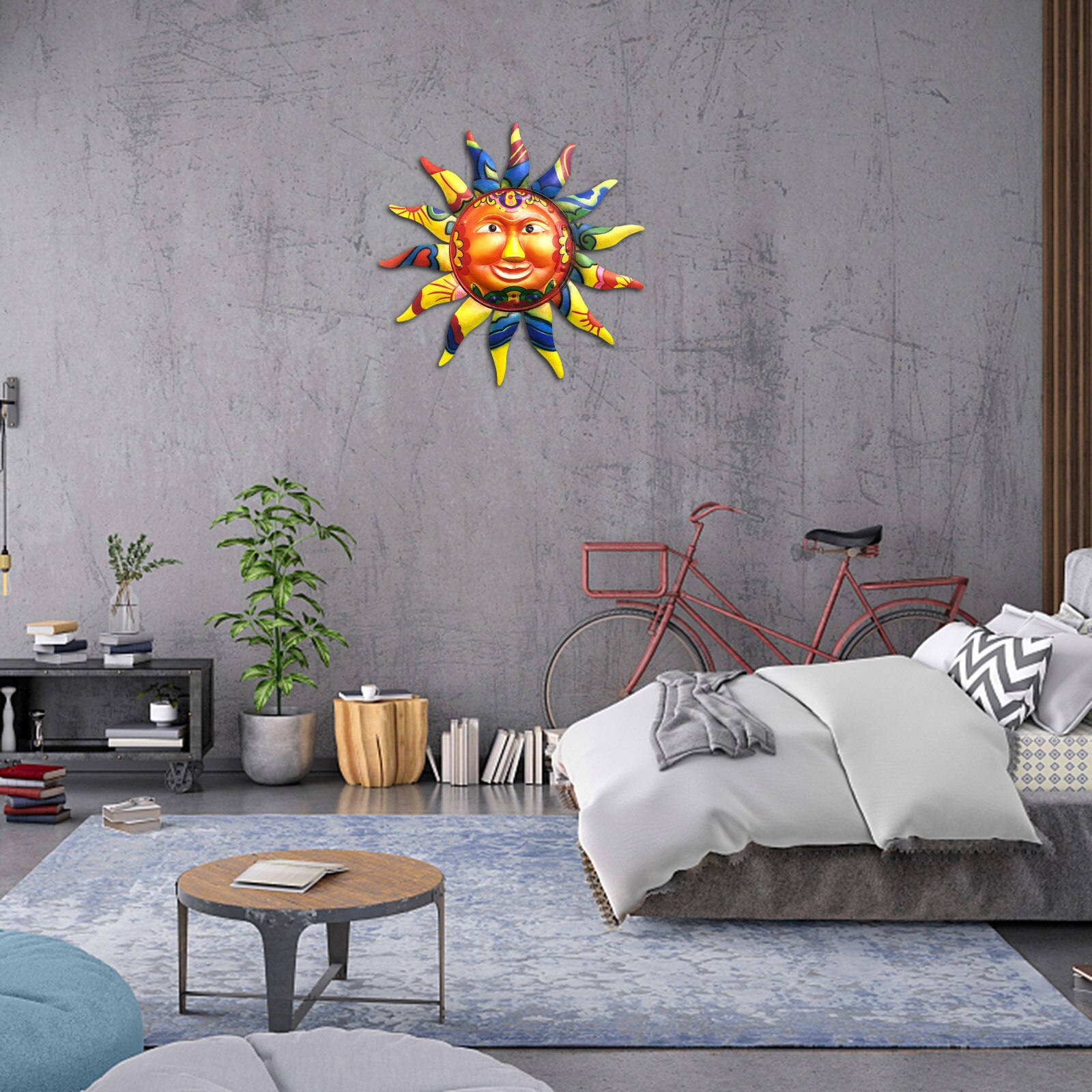 12.7 Inch Stylish Metal Sun Wall Art Decor Hanging Vivid Handmade Painting Home Decoration For Home Garden DIY Wall Decor