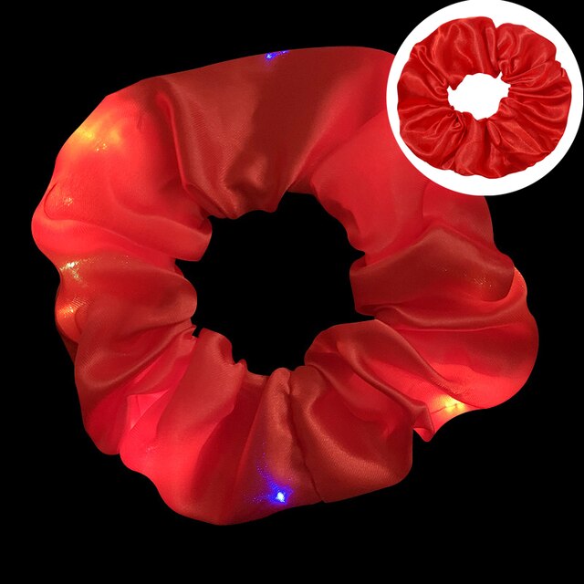 1pc LED Luminous Women Girls Hair Rope Flashing Ponytail Holder Light Up Elastic Hair Bands Hair Accessories Glow Party Supplies: red
