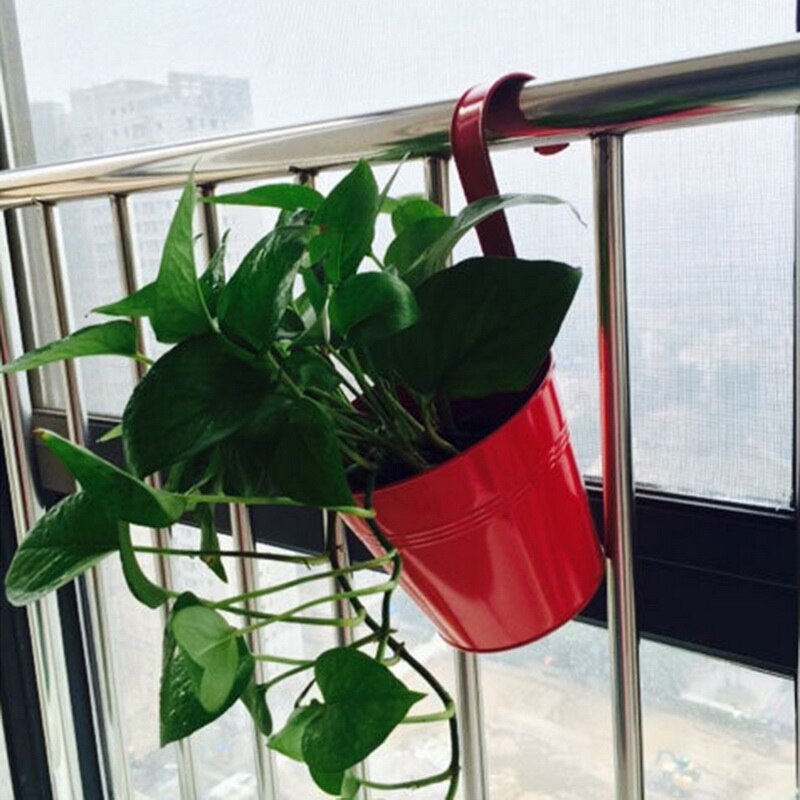 10 farver hængende blomsterpotter krog vægkrukker havekrukker balkon plantekasser metal spand blomsterholdere boligindretning