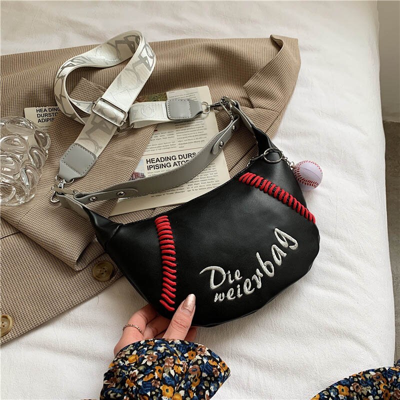 Projekt haftu małe torby baseballowe półksiężyc PU skórzane torby na ramię Crossbody dla kobiet 2021 moda kobiece torebki podróżne
