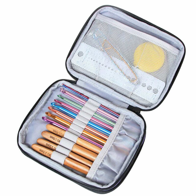 Crochet Hook Case Organizer Zipper Bag Web Pockets Various Crochet Needles Knitting Accessories Storage Tool Embroidery Tool Bag