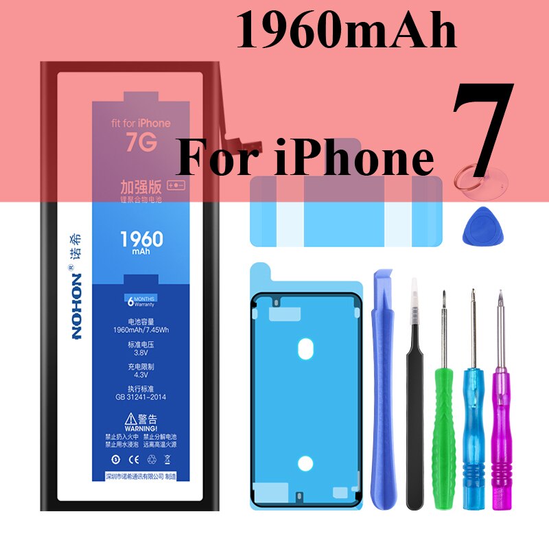Nohon Battery For Apple iPhone 7 8 Plus 5s 5c X Xr Xs Max 7Plus 7P 8P iPhone7 1560-3360mAh Bateria +Tools For iPhone 5s 8 7 Plus: For iPhone 7 1960mAh