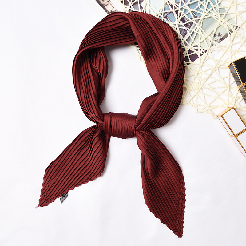 Plain Women Square Silk Scarf Skinny Ribbon Head Neck Small Pleated Hair Tie Band Kerchief Satin Foulard Scarves: Color 9