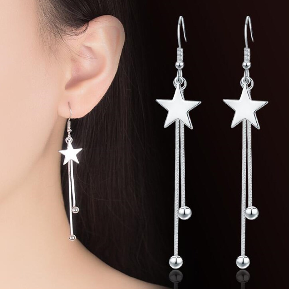 NEHZY 925 sterling silver Jewelry Woman Earrings Retro Long Tassel Pentagram Pop Earrings