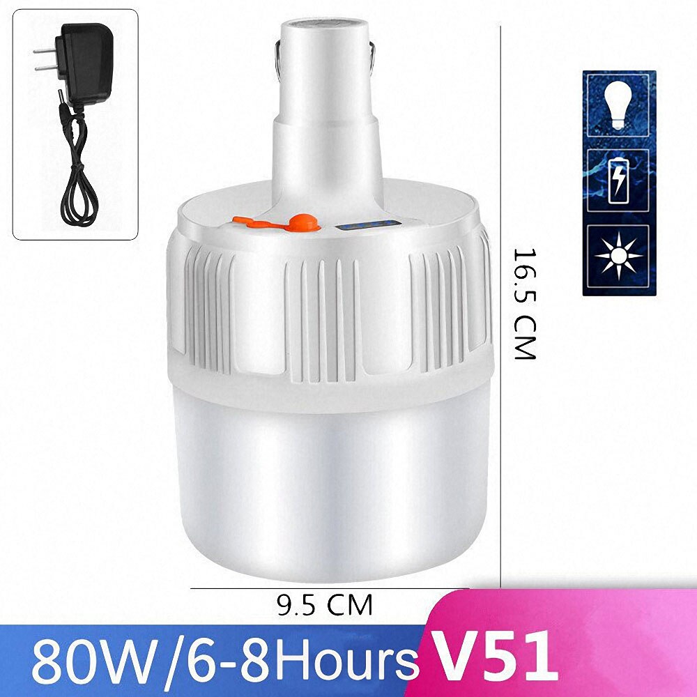 60/80/100w kampeerlampen voor buiten, op zonne-energie werkende led-lamp, batterijoplader, draagbare led-lantaarnlamp voor thuis, buiten, noodverlichting voor tenten: 80w v51 zonne- / Ons stekker