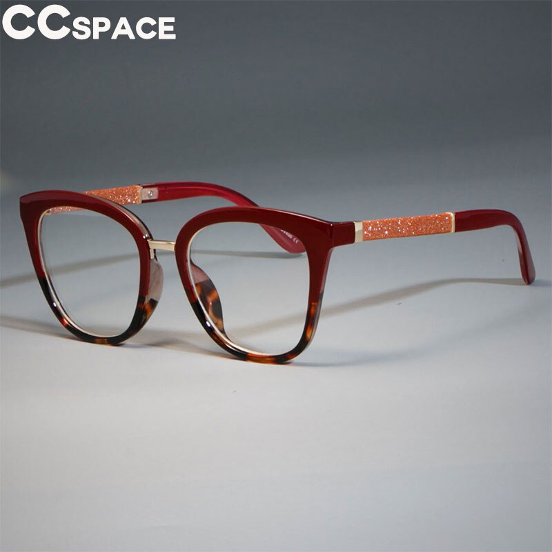 45074 Glitter piernas cuadrado gafas marcos mujeres brillante leopardo rojo gafas de gafas: C10 wine Red Clear