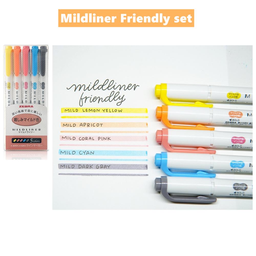 Zebra Mildliner Double Ended Highlighter Pen Set, WKT7 Mild Liner Chisel Marker Fluorescent color Lettering Drawing Paint F6506: Friendly set