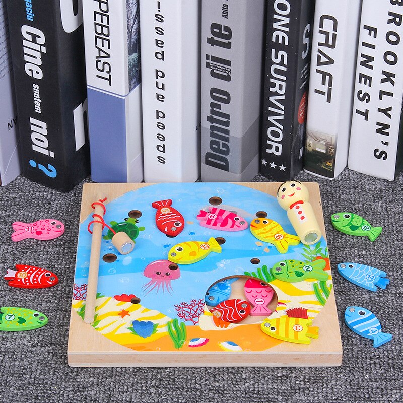 1PCS Vroege-onderwijs Houten Kind Focus Kracht Training Speelgoed Houten Speelgoed Magnetische Outdoor Play Set Vissen Speelgoed voor kinderen: Square fishing