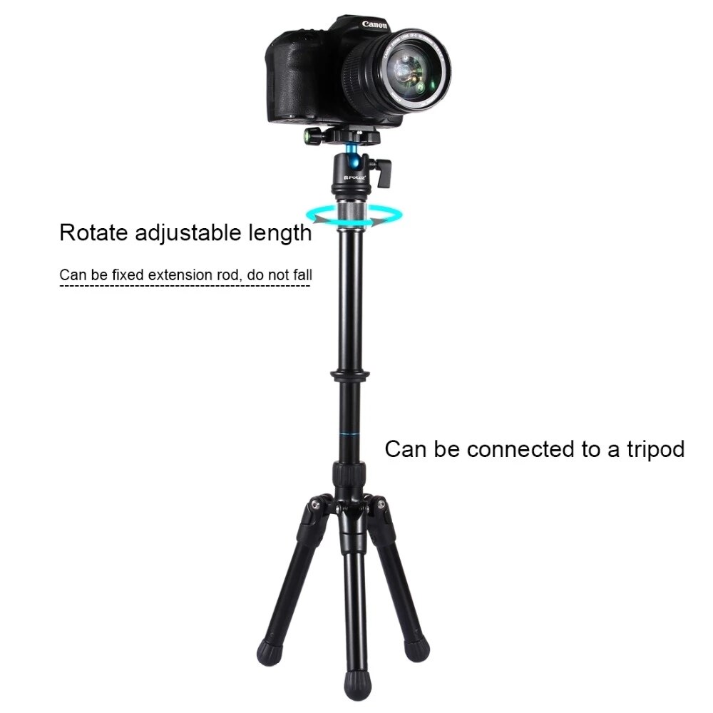 Asta di prolunga monopiede professionale per treppiede PULUZ con asta di prolunga per montaggio regolabile portatile da 1/4 o 3/8 ''per fotocamere DSLR