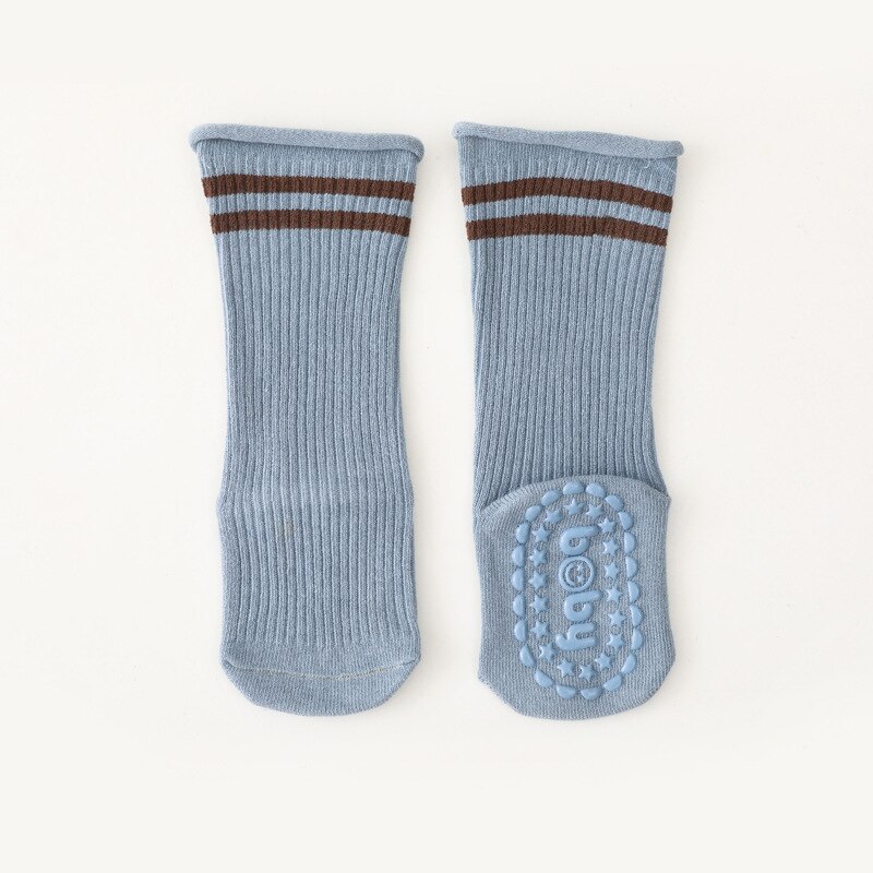 Calzini lunghi in cotone con suola antiscivolo inverno autunno tinta unita a righe 0-12 mesi calzini lunghi da bambina calzini da pavimento per interni: blue