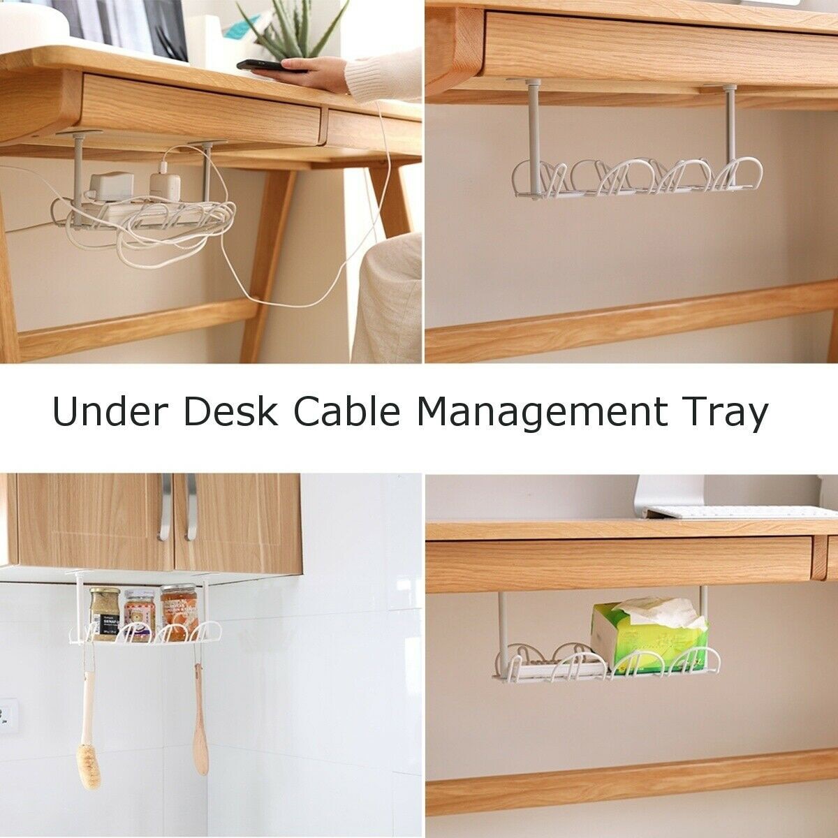 Under Desk Cable Management Tray Storage Organizer Wire Cord Charger Plugs