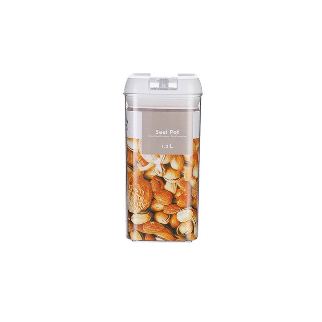 Plastic Food Container 0.5L 0.8L 1.2L Seal Cereal Jar Dried Storage Box Moisture-proof Kitchen Dining Bar Accessories: 1 2L