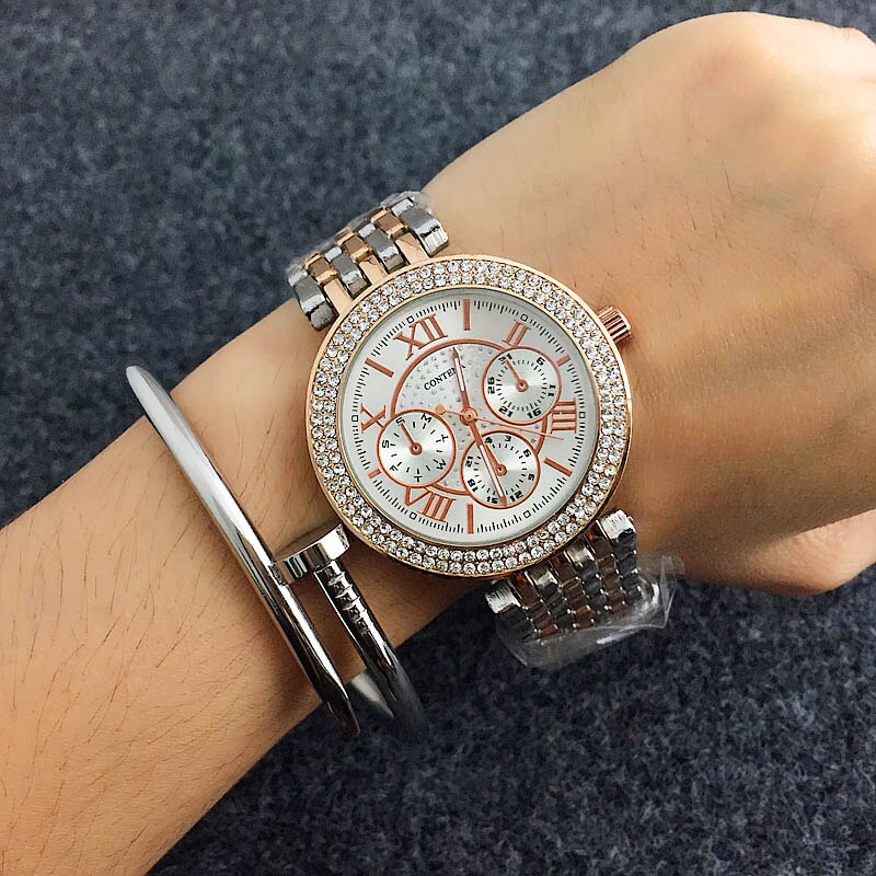 relogio feminino CONTENA Luxury Rhinestone Women&#39;s Watches Women Watches Gold Watch Full Steel Ladies Watch Clock saat: 1