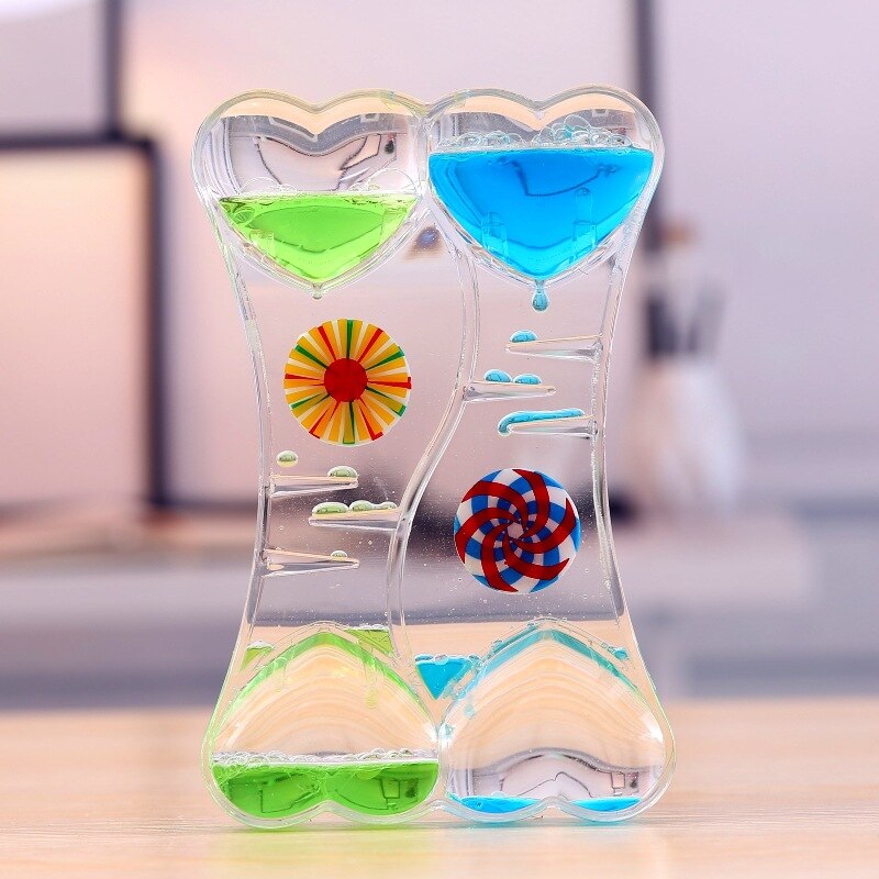 Valentine's Day Double Hourglass Liquid Timer Visual Timer Oil Liquid Motion Hourglass Floating Desk Heart Decoration Acrylic: Blue