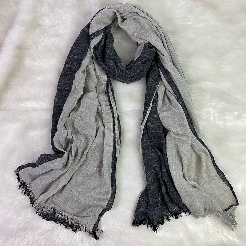 Chal largo de algodón y lino a rayas para mujer, bufanda Unisex, estilo Kroea, Primavera,: Black