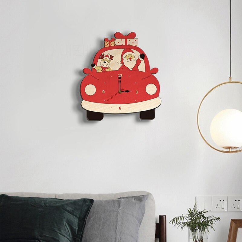 Christmas Cartoon Car Shape Wall Clock Christmas Decoration Christmas Cartoon