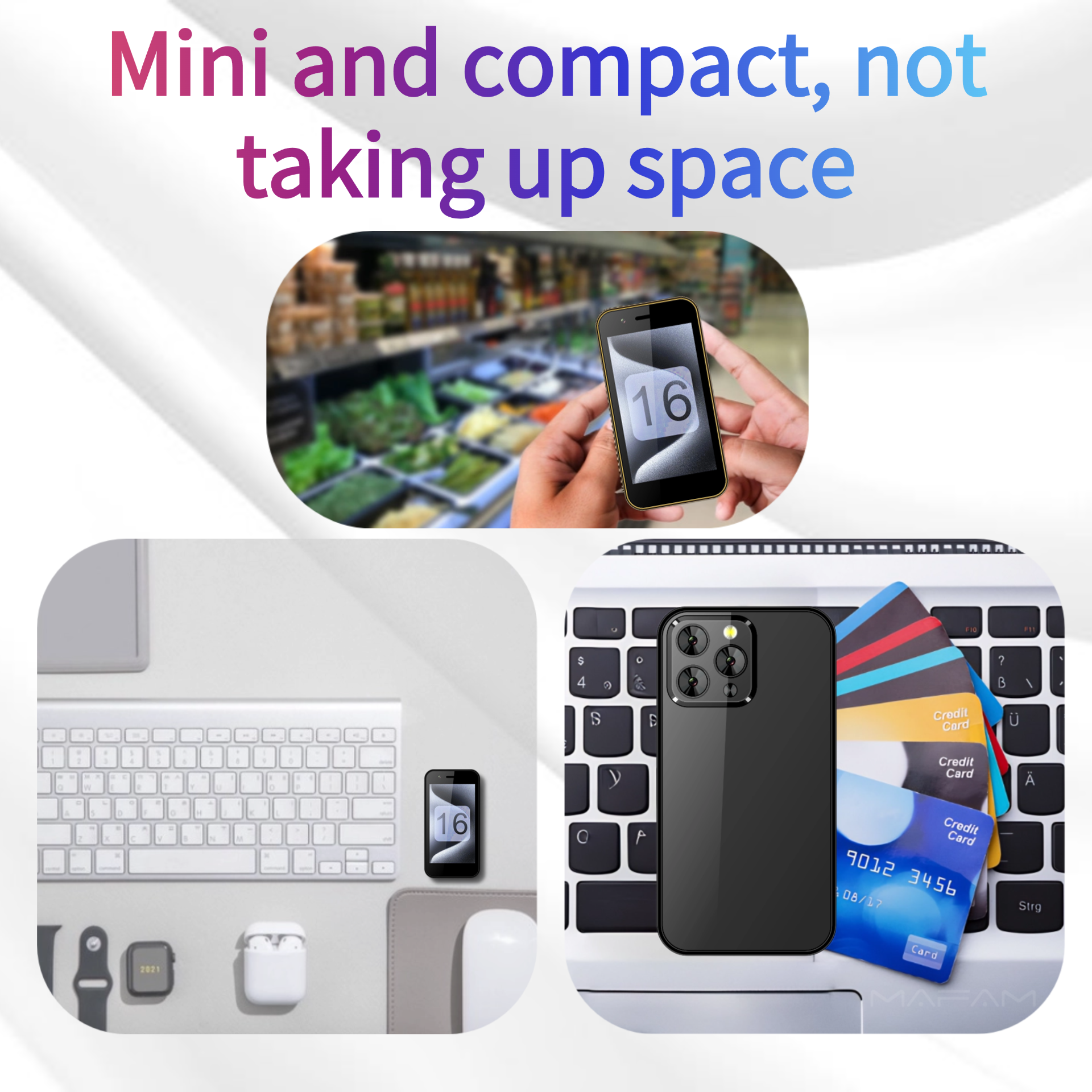 3G WCDMA Mini Smartphone für Kinder 3,0" Display Android 8.1 Play Store 16G Wifi Hotpot Dual SIM Standby Tragbares Mobiltelefon Günstig