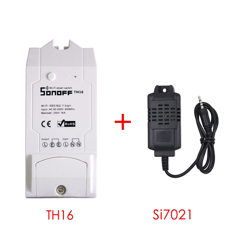 Sonoff-interruptor inteligente TH16 TH10 con Wifi, 16A, 10A, Sensor de monitoreo de temperatura y humedad, Automatización del hogar inteligente: TH16 with Si7021