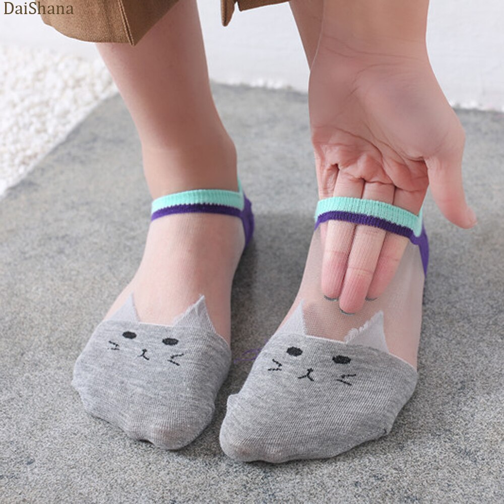 5 pares de verão dos desenhos animados meias de gato bonito animal meias femininas engraçado invisível meias femininas algodão transparente barco dropship
