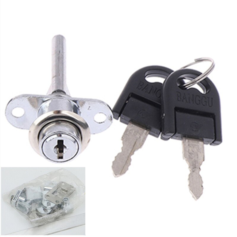 Drawer Push Lock Sliding Door Showcase Cupboard Cabinet Locks Window Security Chain Furniture Hardware With 2 Keys: SILVER with part