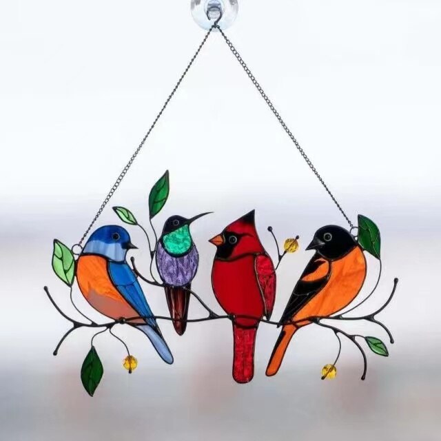 Stained Bird Glass Window Hangings Acrylic Wall Hanging Birds Decor Room Accessories Wind Scandinavian Decor Mothers Day