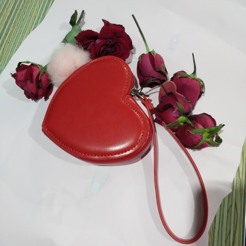 nouveaux bracelets doux rose/rouge coeur forme pochettes pour fille Simple sac à main mignon étudiant porte-monnaie Mini petit sac