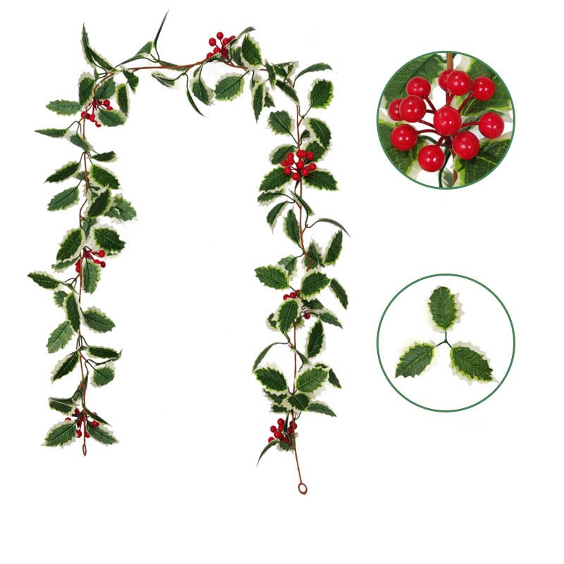 Enredadera de hoja de acebo Artificial de 1,7 m, guirnalda de flores de bayas de ratán de Navidad, adorno colgante para el hogar, decoración de navideña: A01