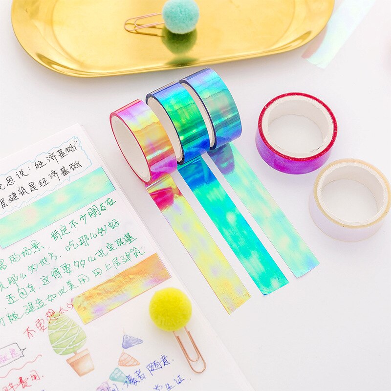 Kawaii Holografische Washi Tape Leuke Kleurrijke Scrapbooking Masking Tape Diy Washitape Decoratieve Plakband Japanse Briefpapier
