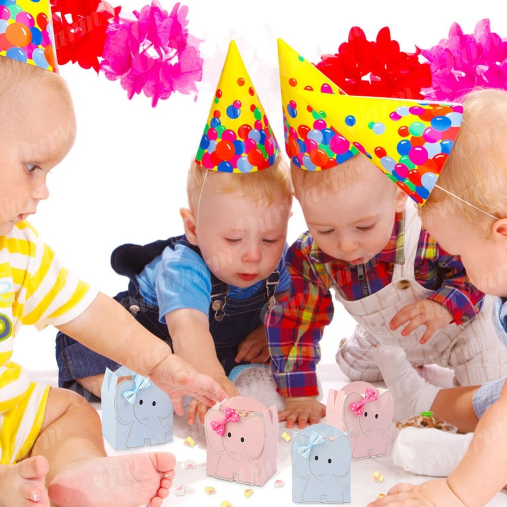 Vores varme tegneserie elefant slik æske blå pink børn fødselsdag papir sød slik æske kawaii baby shower indretning dreng pige favoriserer