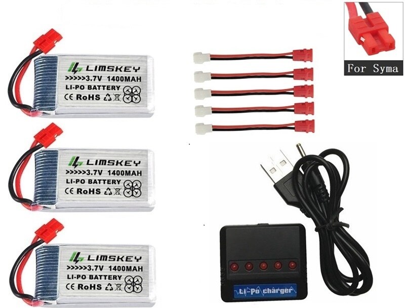 For SYMA X5 X5S X5C X5SC X5SH X5SW X5UW X5UC M18 H5P H11D H11C T64 T04 T05 F28 F29 T56 T57 1400mAh 3.7v lipo Battery charger set: White