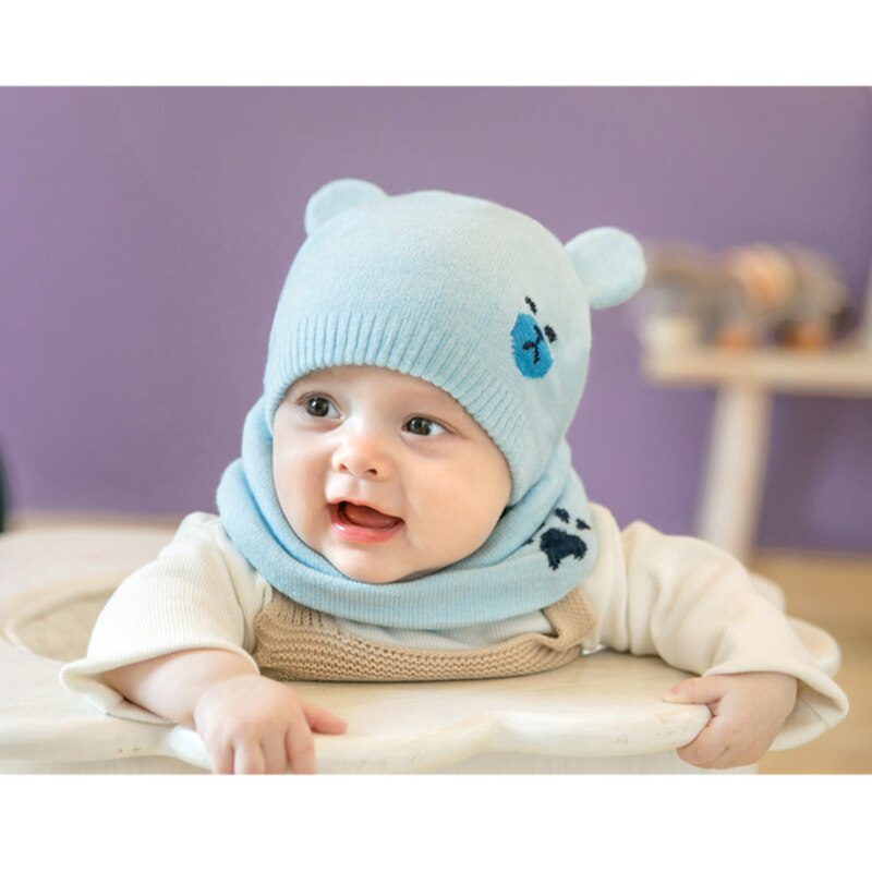 Baby Winter Caps Scarf Suits Warm Knitted Beanie Cap Cute Cartoon Bear Beanie KS