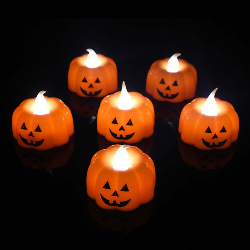 5 Pcs Led Pompoen Kaars Licht Halloween Party Decoraties Led Lantaarn Halloween Rekwisieten Plastic Orange Twee Stijlen