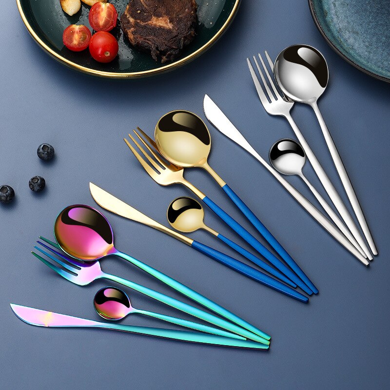 4Pcs Dinnerware Set Stainless Steel Cutlery Set Mirror Silverware Knife Fork Spoon Tableware Flatware Set Kitchen Party Utensils
